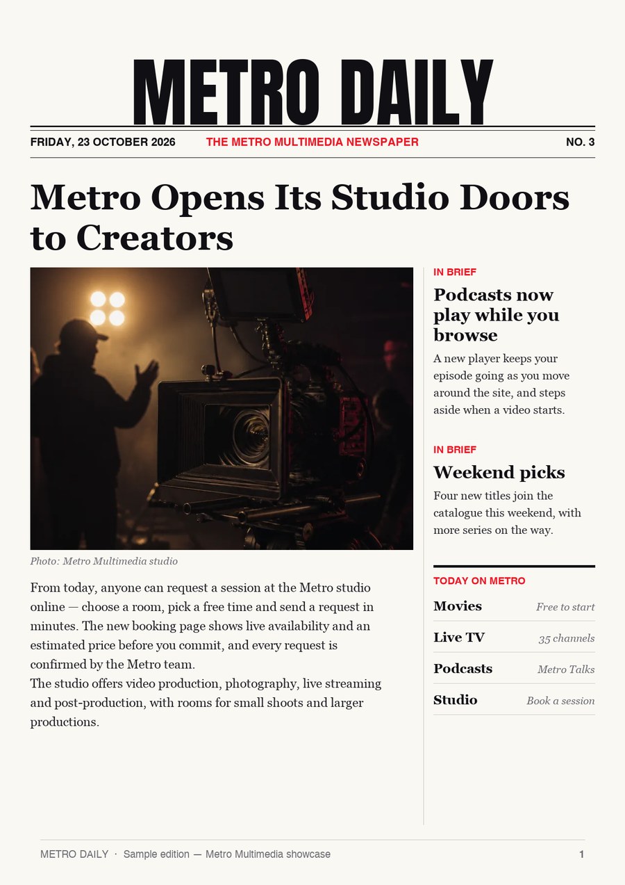 Metro Daily front page